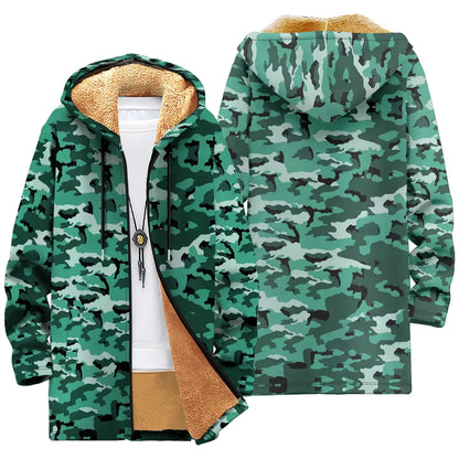 Winter Cozy Camouflage Fleece-Lined Hooded Jackets Warm Tactics Style Coats Faux Fur Outdoor Camping Casual Streetwear Fashion