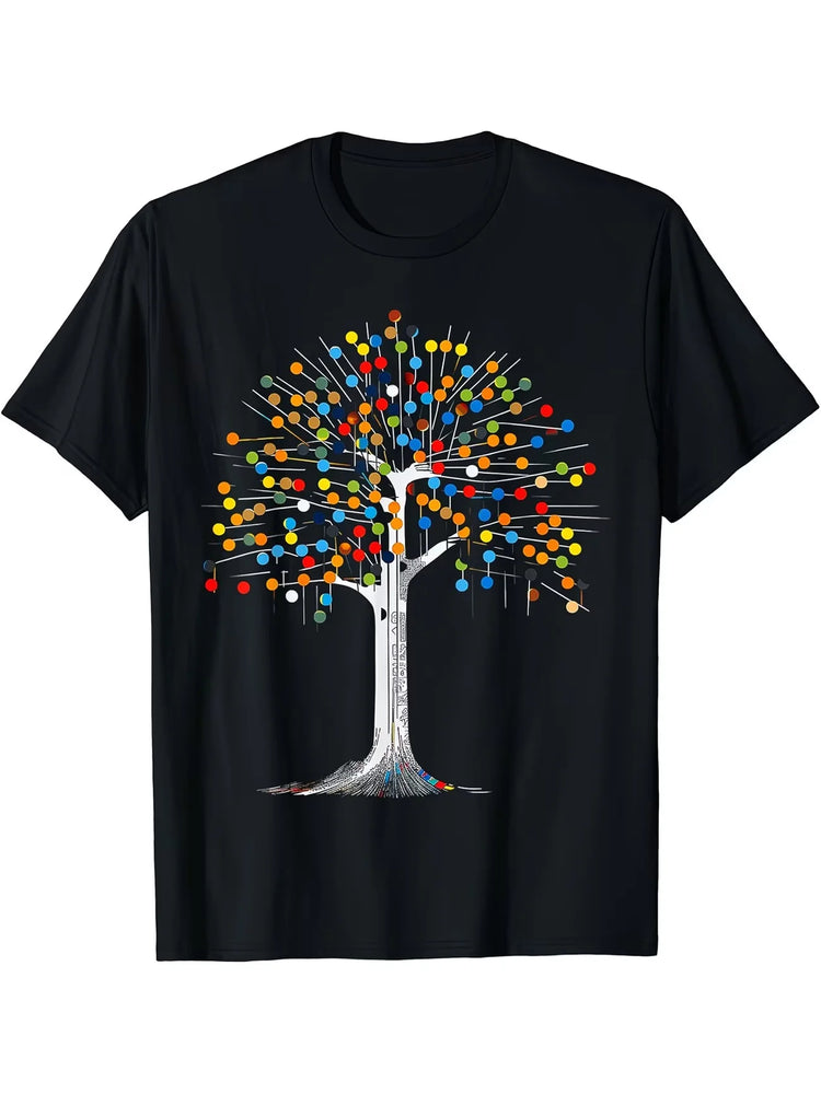 Lady CLothes Crew Neck Short Sleeve Watercolor StyleColorful Butterfly Tree Print T Shirt Women's Outfits Casual Daily Wear