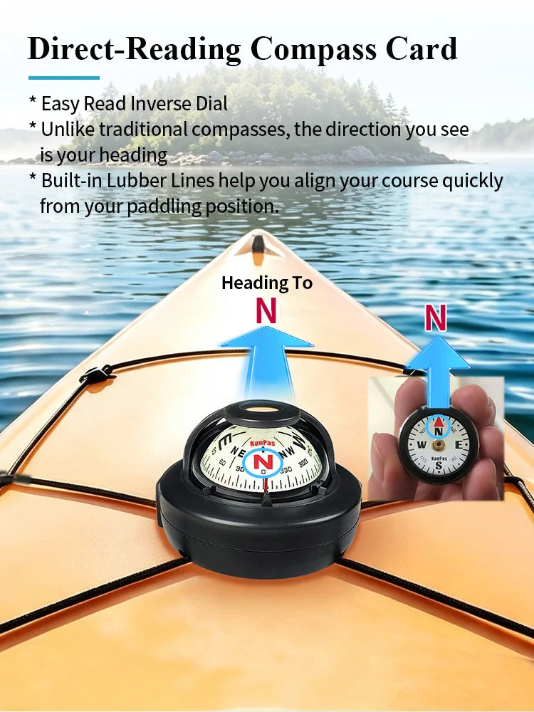 KANPAS Kayak Compass, Luminous Marine Compass for Boat Canoe SUP Jet Ski, Battery-Free Night Reading Navigation Compass V-55K