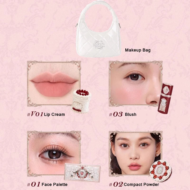 Flower Knows Strawberry Cupid Professional Makeup Set For Women Full Kit Gift Box Eyeshadow Lip Cream Blush Compact Powder Sets