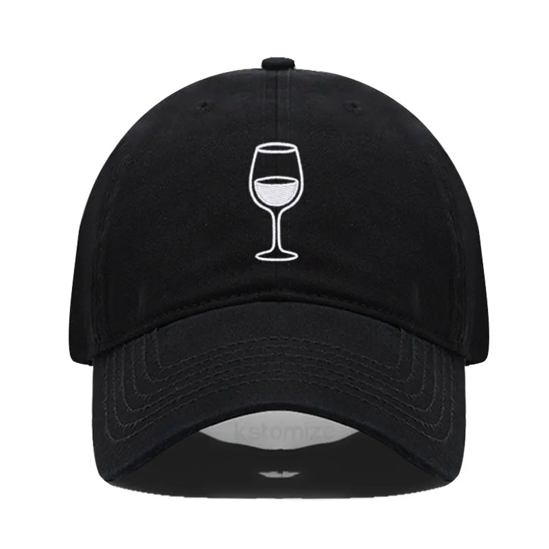 Wine Glass Embroidery Baseball Cap For Men Women Soft Cotton Adjustable Dad Hat Unisex Casual Sport Visor Golf Caps
