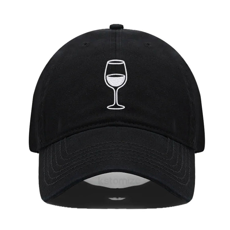 Wine Glass Embroidery Baseball Cap For Men Women Soft Cotton Adjustable Dad Hat Unisex Casual Sport Visor Golf Caps
