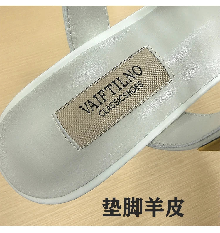 Women's Heels Sandals Gladiator Summer Luxury Brand Designer Rivets Open Toe Slipper Slingbacks Comfortable Ladies Shoes Women