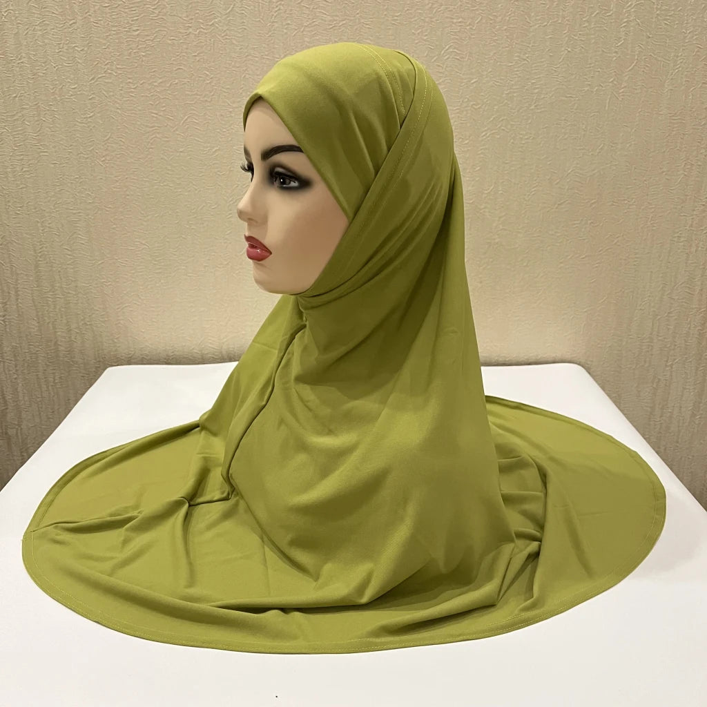 H292 Plain Two Pieces Large size muslim hijab with chin part top quality amira pull on islamic scarf hot sell headscarf