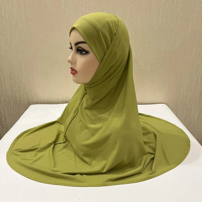H292 Plain Two Pieces Large size muslim hijab with chin part top quality amira pull on islamic scarf hot sell headscarf