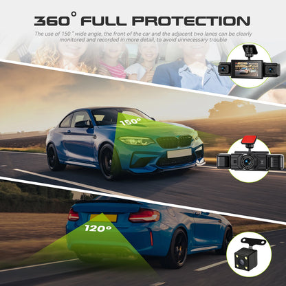 Podofo Dashcam for Cars 4 Channel Black Box WiFi Driving Camera 1080P Car Dash Cam with Four High-Definition Cameras, Including 480P Left Interior, Right Interior, and Rear Cameras  Loop Recording, 360 Degree Protection Car D
