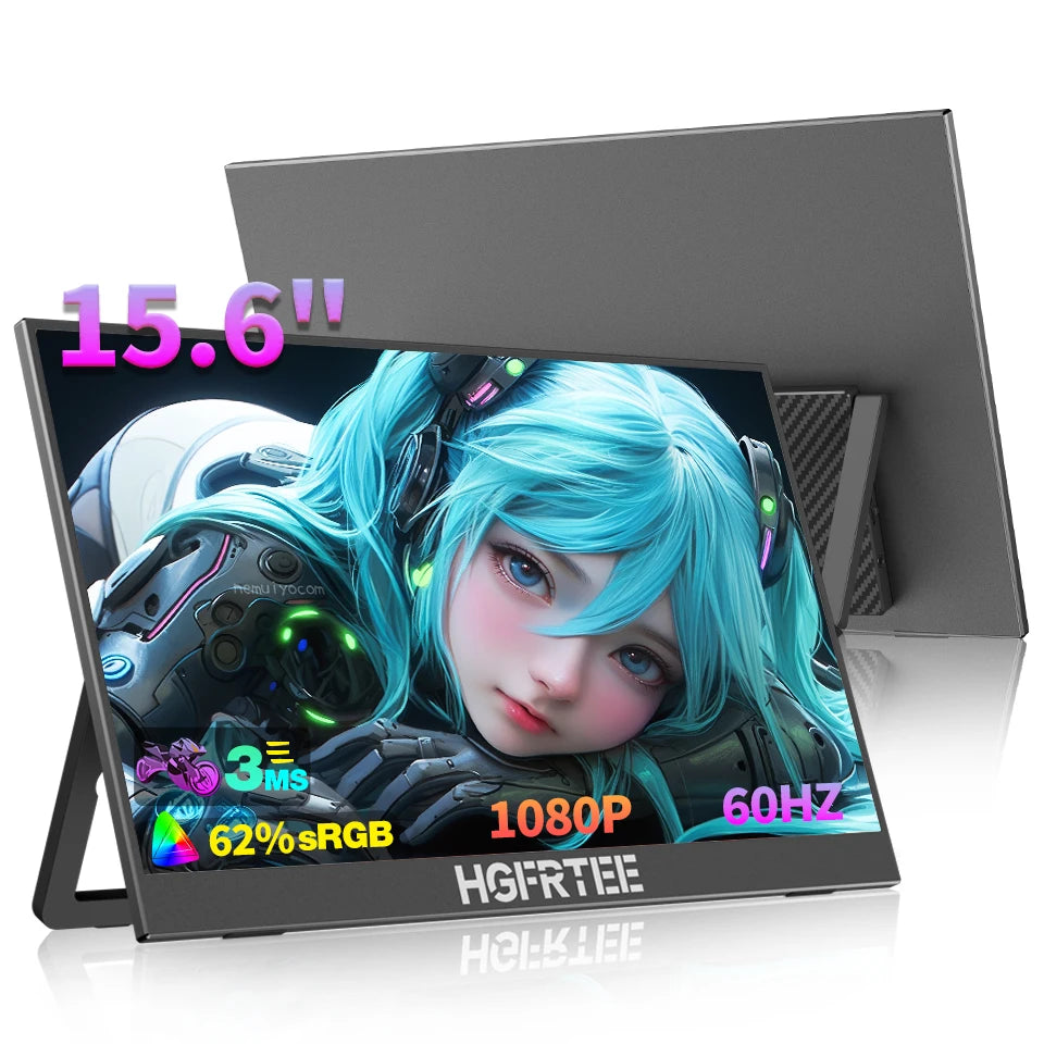 HGFRTEE 15.6 Inch Portable Monitor, FHD-IPS Laptop External Second Screen, Gaming Extended Display with Type-C HDMI