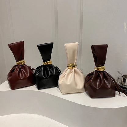 Mini PU Leahter Underarm Pleated Cloud Bag For Women 2025 Fashion Designer Female Retro Bucket Shoulder Bag Handbags And Purses