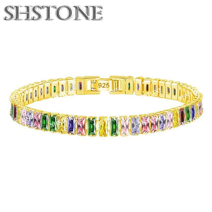 Noble 925 Sterling Silver Bracelet Chain Luxury Color Crystal Hand Jewelry For Women Charm Wedding Gift Party 18cm