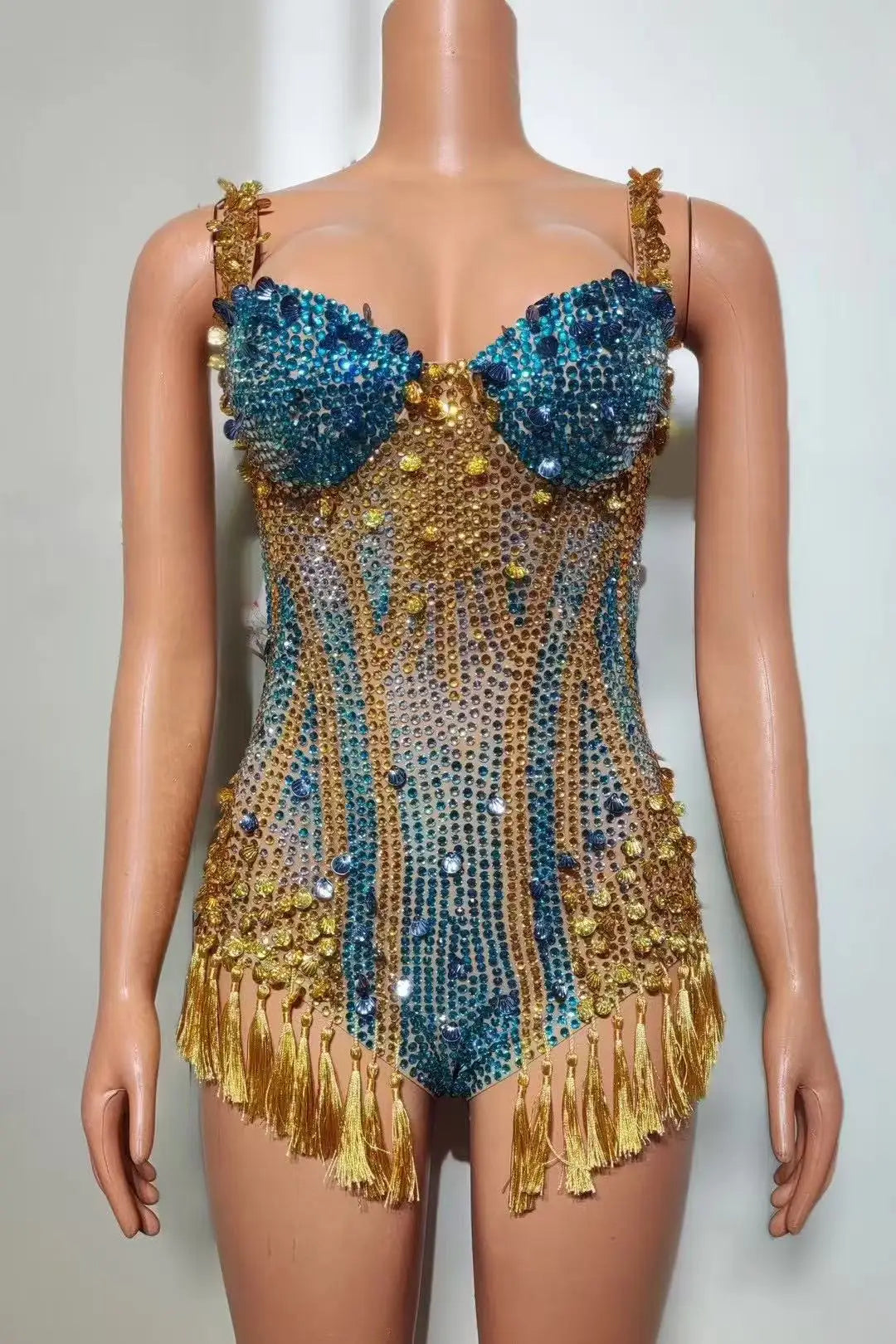Luxury Fringes Rhinestones Bar Nightclub Outfit Birthday Party Dancer Stage Wear Performance Costume Sparkly Sexy Bodysuit