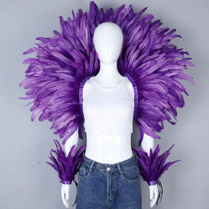 Elegant Women's 2-Piece Shawl Set Cosplay Feather Punk Style for Halloween Masquerade Ball Party Carnival New