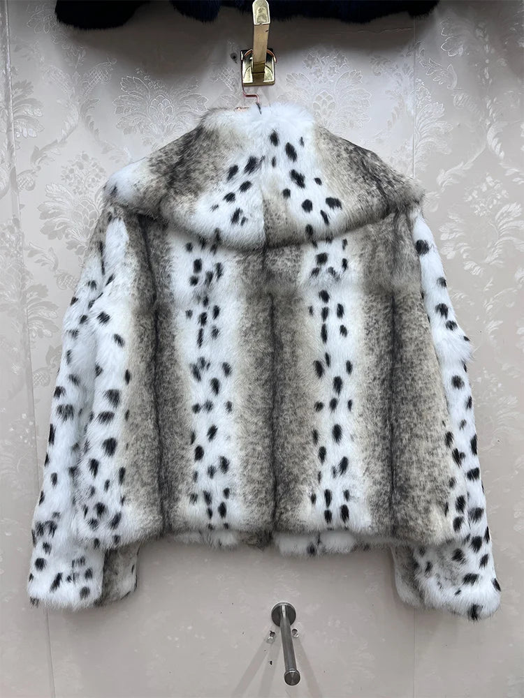 2026 New 100% Genuine Whole Skin Real Rabbit Fur Coat Luxury Leopard Print Natural Fur Jacket Full Pelt Rabbit Fur Overcoat