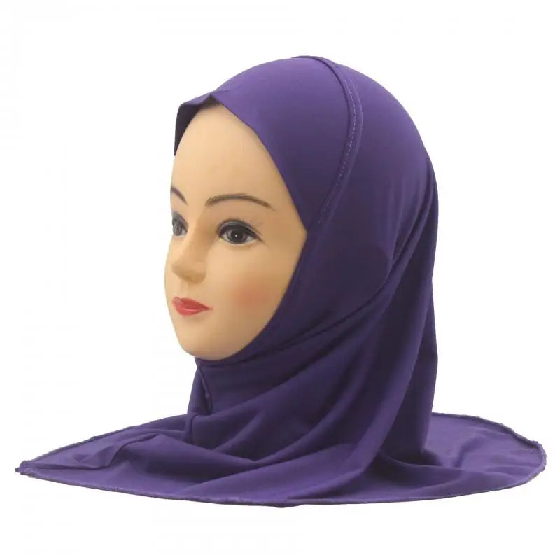 Kids Islamic Hijab Arab Girls Muslim Turban Scarf Shawls Cap Solid Color Fit 2-6 Years Old Children Wear Directly Instant Hijab