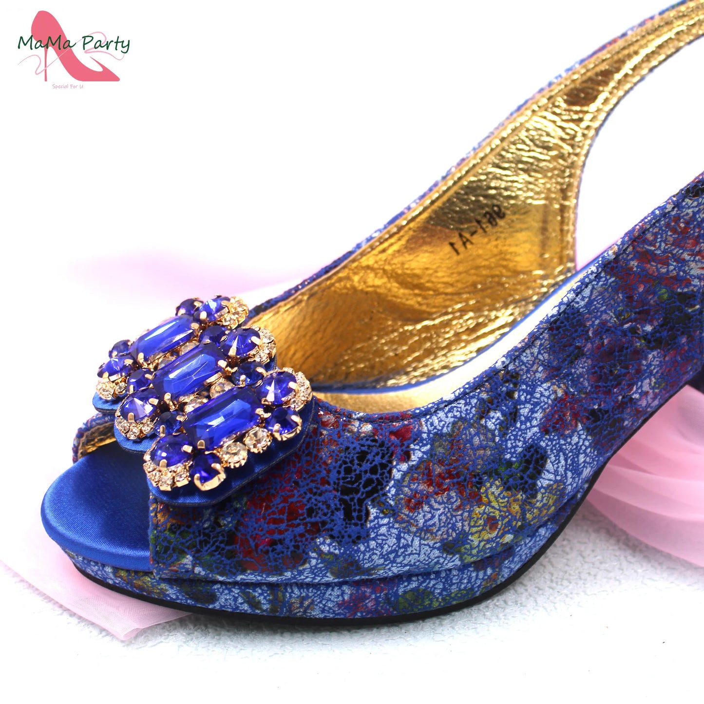 2024 Mature Style High Quality Comfortable Heels Italian Women Shoes and Bag Set with Shinning Crystal in Yellow Color