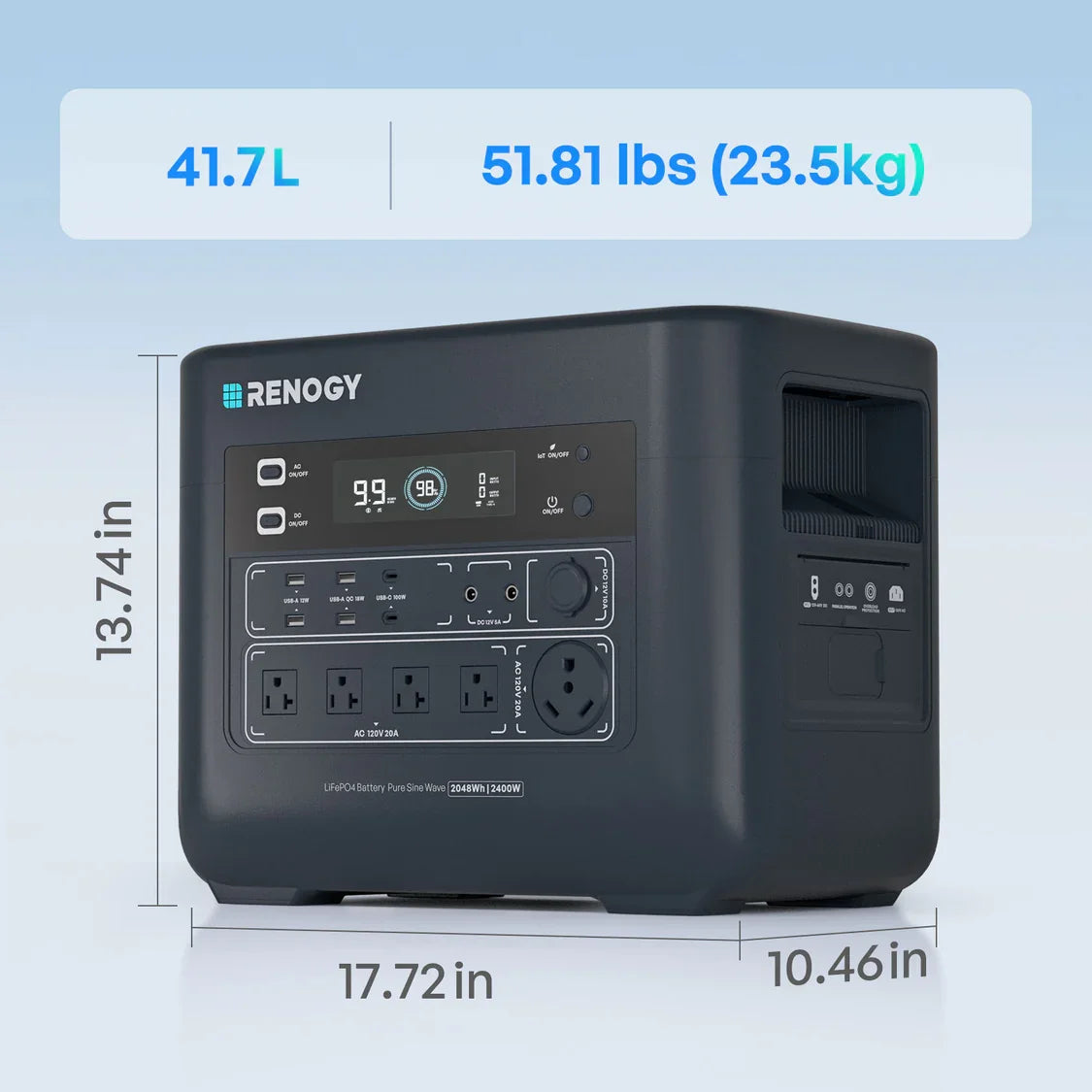 Renogy PowerStation 2000 Portable Power Station, 2048Wh LiFePO4 Solar Generator, 2400W/3600W Surge, TT-30 RV Outlet, ≤20ms UPS Backup, 25dB Quiet, 1-Hr Fast Charge for Home & Off-Grid