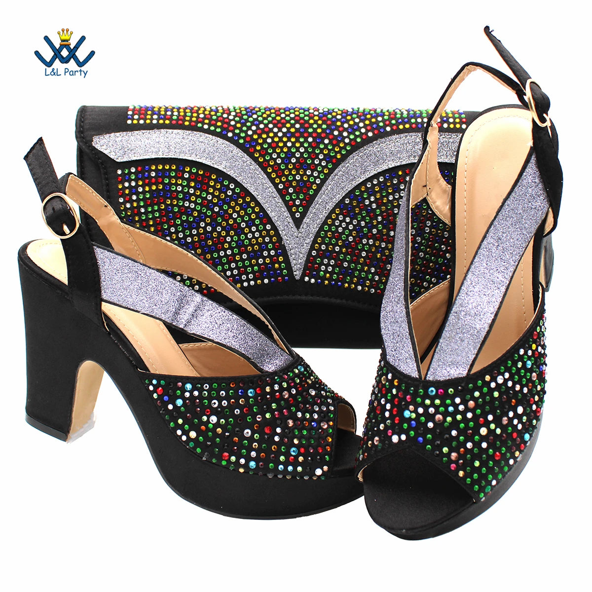 Fashionable Italian Mature Style African Sets Black Color Nigerian Shoes Matching Bags for Royal Wedding Party