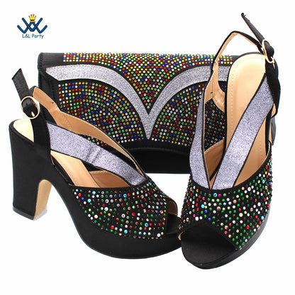 Fashionable Italian Mature Style African Sets Black Color Nigerian Shoes Matching Bags for Royal Wedding Party