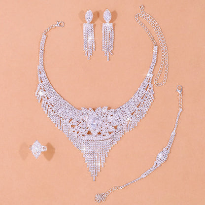 Stonefans Luxury Indian Bridal Jewelry Sets Women Accessories Fashion Tassel Rhinestone Necklace Earrings Sets Wedding Jewelry