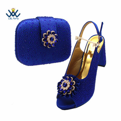 New Design Peep Toe African Spring Autumn Lady Shoes and Bag Set in Gold Color Women Sandal in Wedding