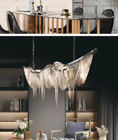 Italian Luxury Gold Tassel Chandeliers Designer Lighting Living Dining Room Decor Aluminum LED Pendant Lamp Villa Hanging Lights