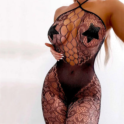Porn Sexy Crothless Bodystockings Woman Mesh Lingerie Sexy   Fishnet Jumpsuit Erotic Cosplay Costume Sex Set Stripper Clothes
