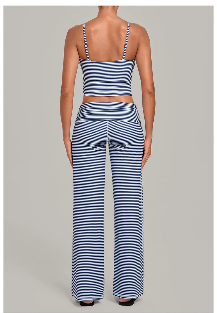 2PCS Stripes And Polka Dots Yoga Suit Women Tracksuits Sports Outfits Gym Clothes Breathable Sports Bra Fitness Flared Pants Set