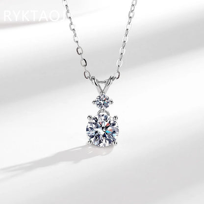 925 Sterling Silver Bowknot Moissanite Pendant Necklace for Women Round 2 Stone Solitaire Necklace Wedding Party Jewelry Gift