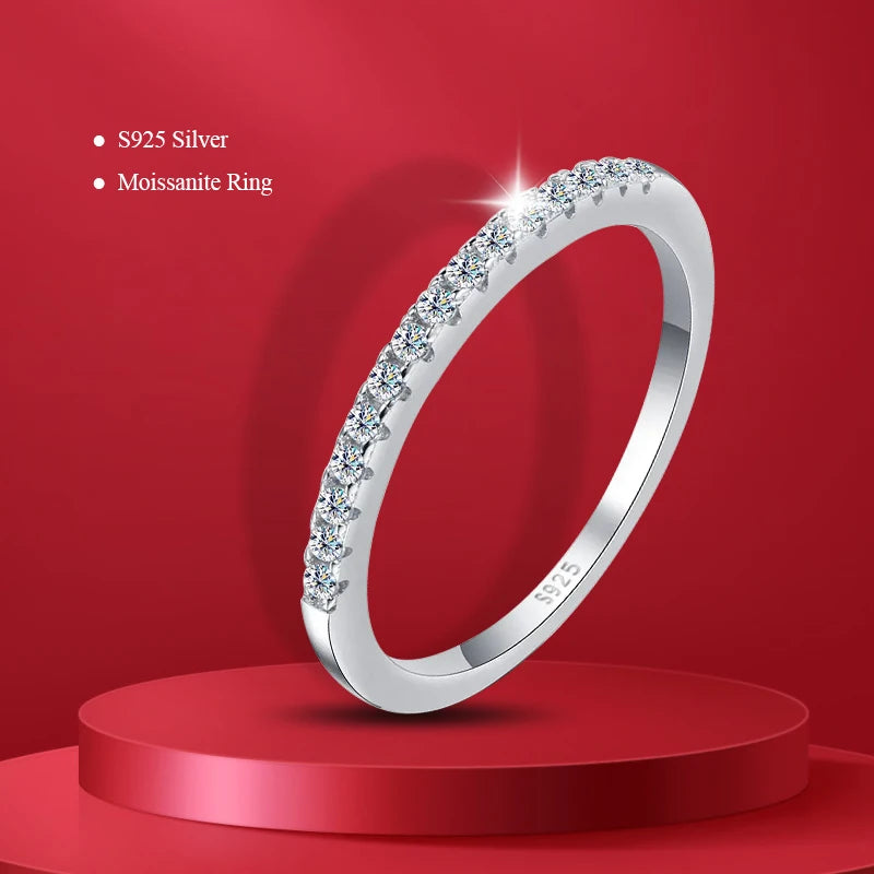 Moissanite Ring 100% Pass Diamond Tester Pen Matching Wedding Diamond Band for Women 925 Sterling Silver Female Single Tail Ring
