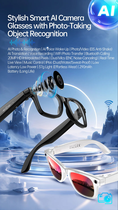 AI Smart Glasses with 8MP Camera Video Recording 100+ Languages Translation Sunglasses Bluetooth Call Music Play Men Women 2026