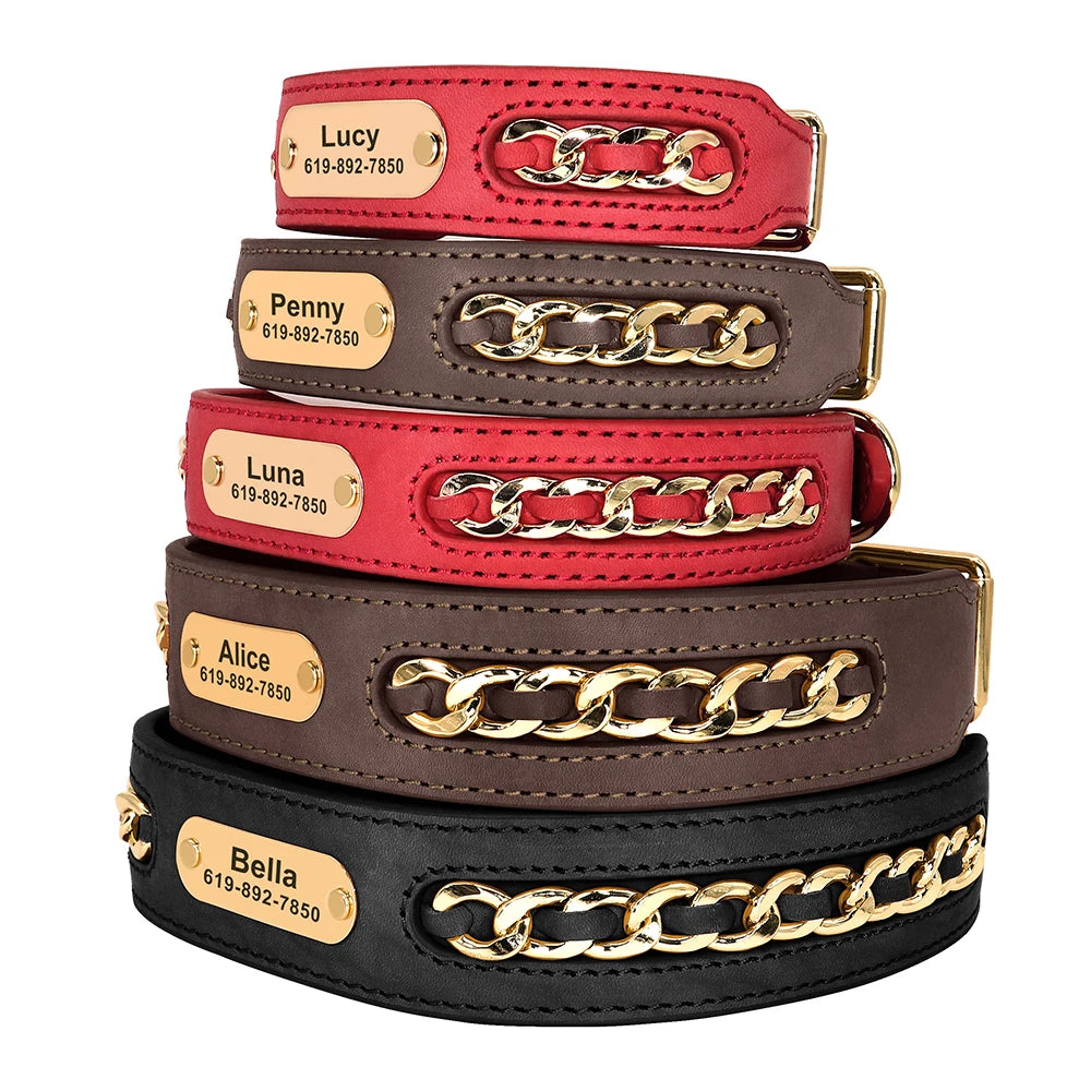 Custom Leather Dog Collar Accessories Personalized ID Tag Nameplate Collars For Small Medium Large Dogs French Bulldog Pitbull