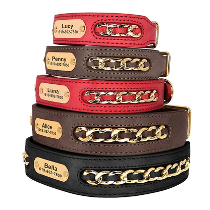 Custom Leather Dog Collar Accessories Personalized ID Tag Nameplate Collars For Small Medium Large Dogs French Bulldog Pitbull