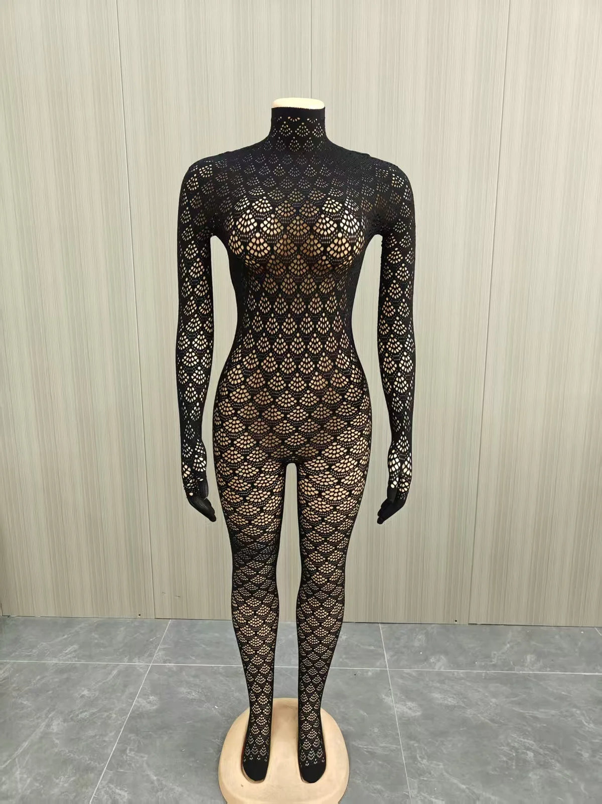 FAGADOER Sexy Hollow Out Patchwork Bodycon Jumpsuits Women Lace See Through Long Sleeve Backless Rompers Female Party Clubwear