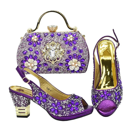 Nigerian Shoes and Matching Bags Sales in Women Matching Shoes and Bag Set for Party Rhinestone Wedding Shoes for Women Bride