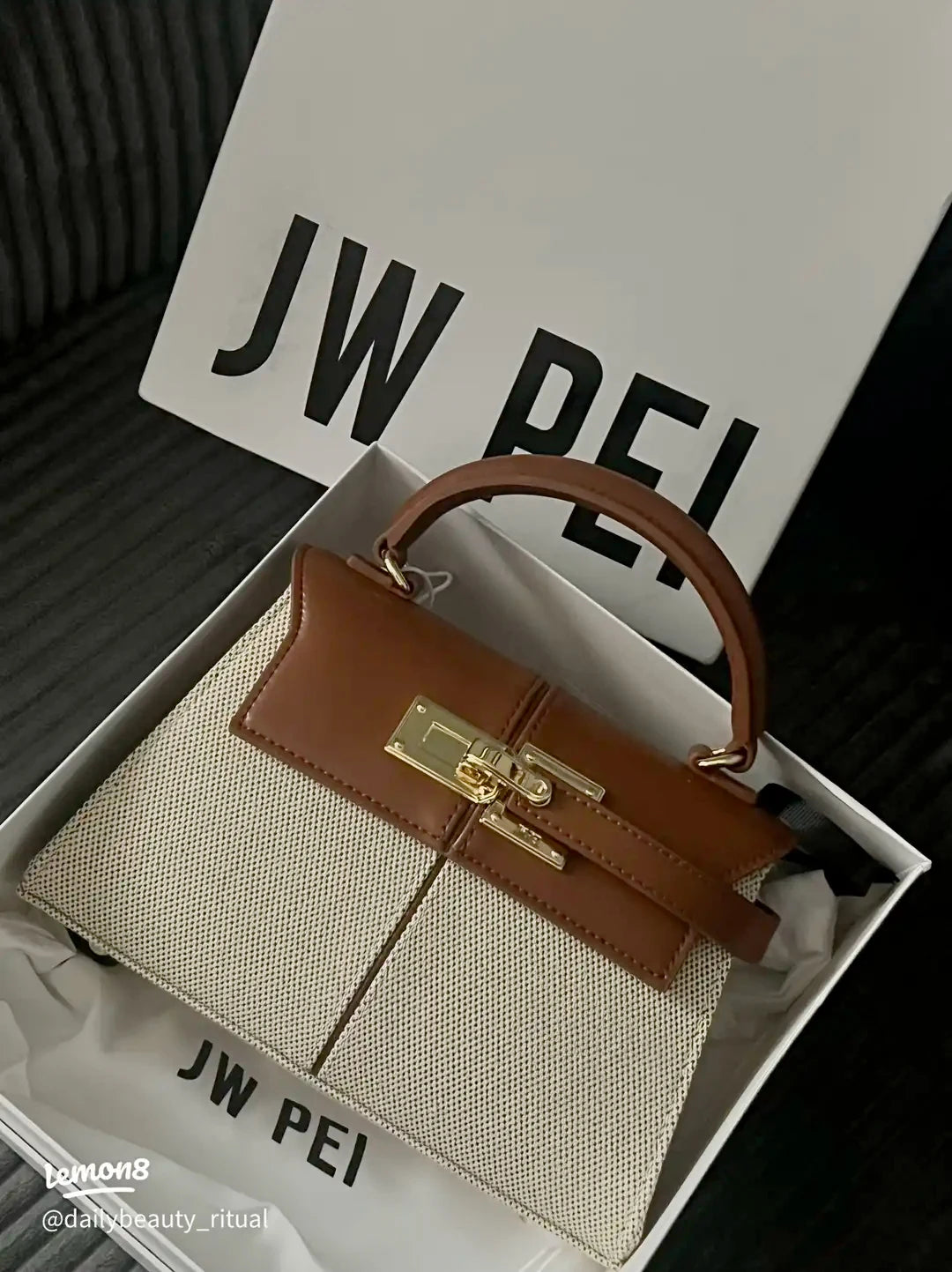 JW PEI Elise Women's Genuine Leather Top Handle Bag Trapezoid Satchel Crossbody Purse Elegant Shoulder Handbag Quiet Luxury Designer Style