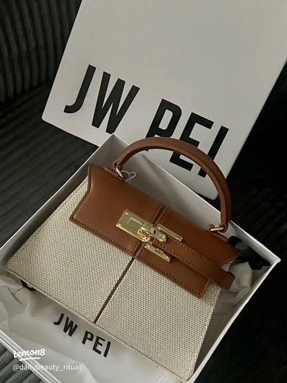 JW PEI Elise Women's Genuine Leather Top Handle Bag Trapezoid Satchel Crossbody Purse Elegant Shoulder Handbag Quiet Luxury Designer Style
