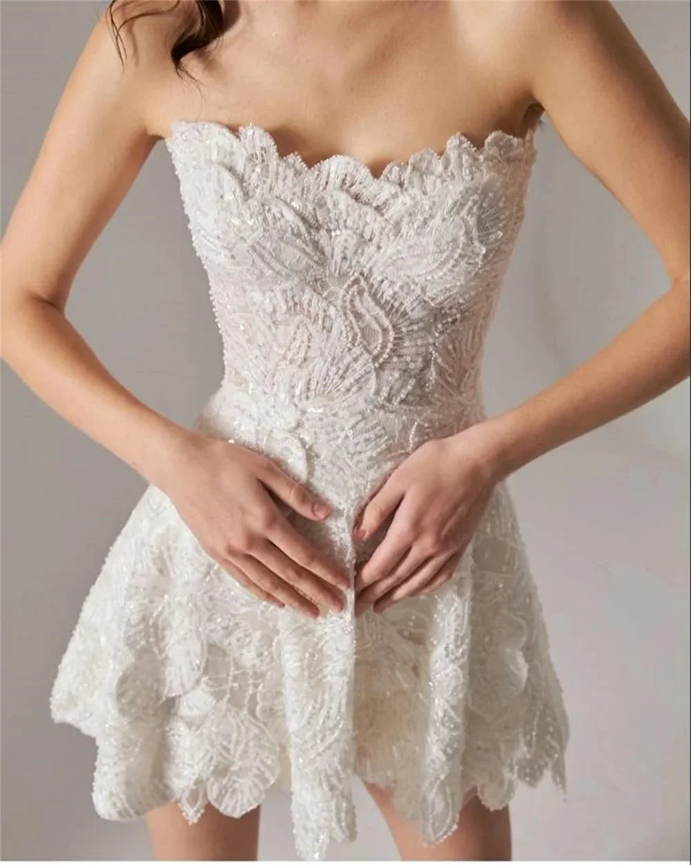 ZanBan Luxury Full Beads Lace Mini Short Wedding Dresses Sweetheart Sleeveless Bride Dress Formal Prom Dress Customized