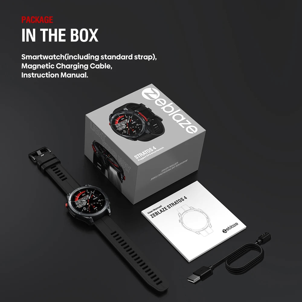NEW Zeblaze Stratos 4 GPS Smart Watch 1.43 AMOLED Display Built-in Compass Barometric Altimeter Flashlight Voice Call Smartwatch