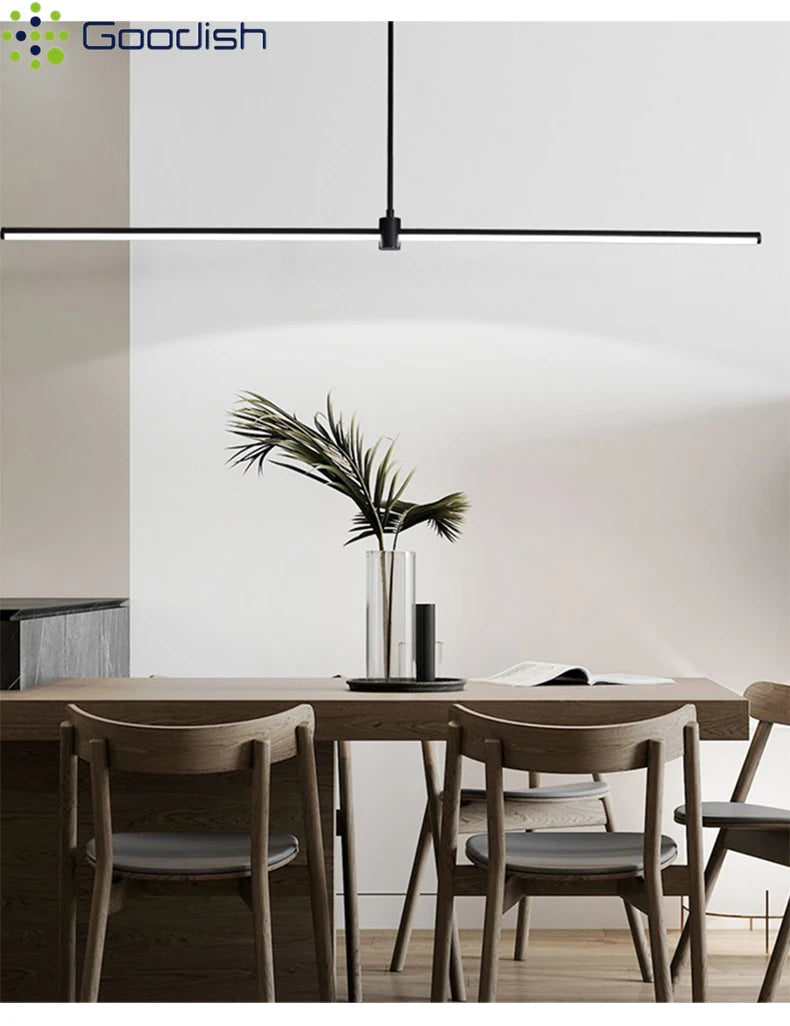 Modern Simplicity Long Linear LED Pendant Lights Strip Hanging Indoor Lamps for Office Table Kitchen  Home Decoration Chandelier
