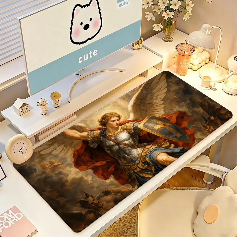 The Holy Archangel Michael Mouse Pad Large Non-Slip Waterproof Mat Stitched Edge Keyboard Pad for Gaming Daily Office