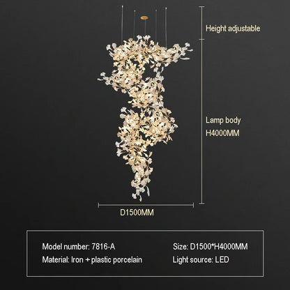 Staircase Ginko Leaf Chandelier Light For High Ceiling Staircase Loft Living Room Hotel Lobby Stairway Luxury Branch Chandeliers