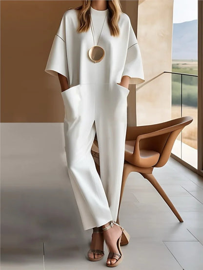 Women's Fashion Short-sleeved Jumpsuit Summer New Style Casual And Unique Loose Simple Pocket Solid Color Rompers Female 2025