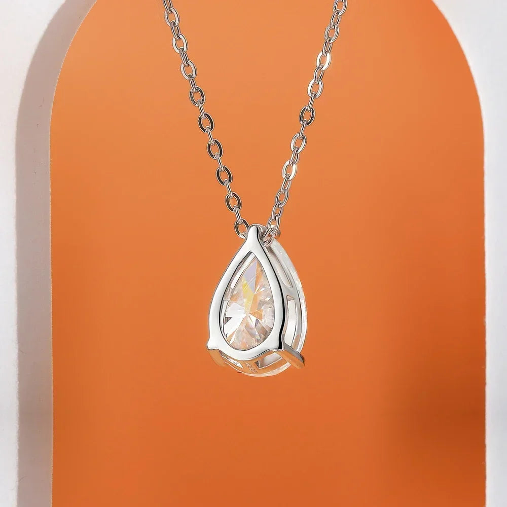 FEOBUR 1-4CT Pear Cut Moissanite Diamond Necklace for Women Certified 925 Sterling Silver Waterdrop Pendant Neckchain Jewelry