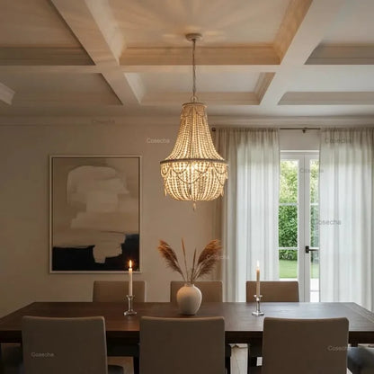 Black French Country Chandelier Large Hanging Lights Dia60 H65cm Living Room Boho Wood Bead Chandelier For Bedroom Dining Room