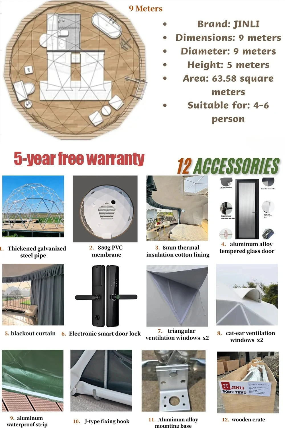4 Season Glamping Dome Tent, Luxury PVC Canvas Living Dome, Factory Direct Cheap Price for Hotel & Leisure Use