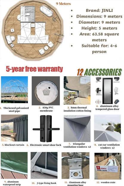 4 Season Glamping Dome Tent, Luxury PVC Canvas Living Dome, Factory Direct Cheap Price for Hotel & Leisure Use