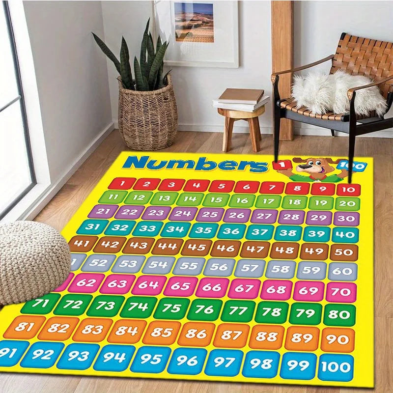 [Colorful, Crystal Velvet Mat] Durable Polyester Crystal Velvet Mat | Arabic Numerals 1-100, Colorful Number Grid Design on Yell