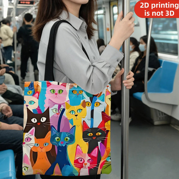 Colorful Kitten Printed Casual Handbag, Reusable Fashionable Backpack, Multifunctional Handbag, Printed Shopping Bag 40x40cm