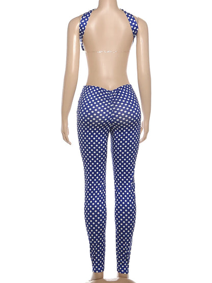 Nibber Hottie Women Dot Print 2 Piece Set Tracksuit Sexy Backless Halter Tank Tops+Leggings Matching Streetwear Stretch Outfits