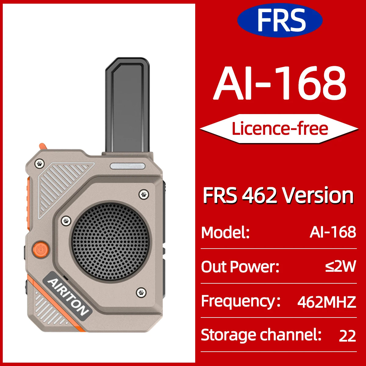 2PCS AIRITON AI-168 Mini Walkie Talkie Rechargable PMR/FRS Portable Long Range NOAA Type-C Charger for Trip Business Ham Radio