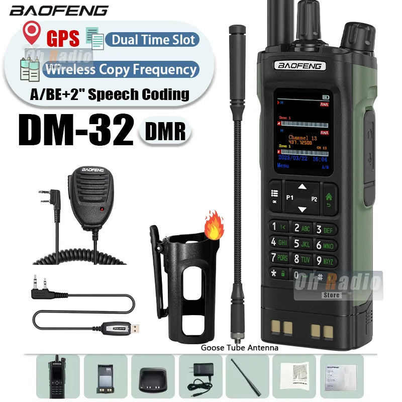 BAOFENG DM-32 Walkie Talkie With Belt Holster DMR Radio Digital GPS APRS AES256 Type-C Vox 4000CH DualMode Analog Dual Time Slot
